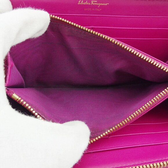 Salvatore Ferragamo Long Wallet Vala Ribbon Pink Leather Authentic USED - Picture 11 of 11